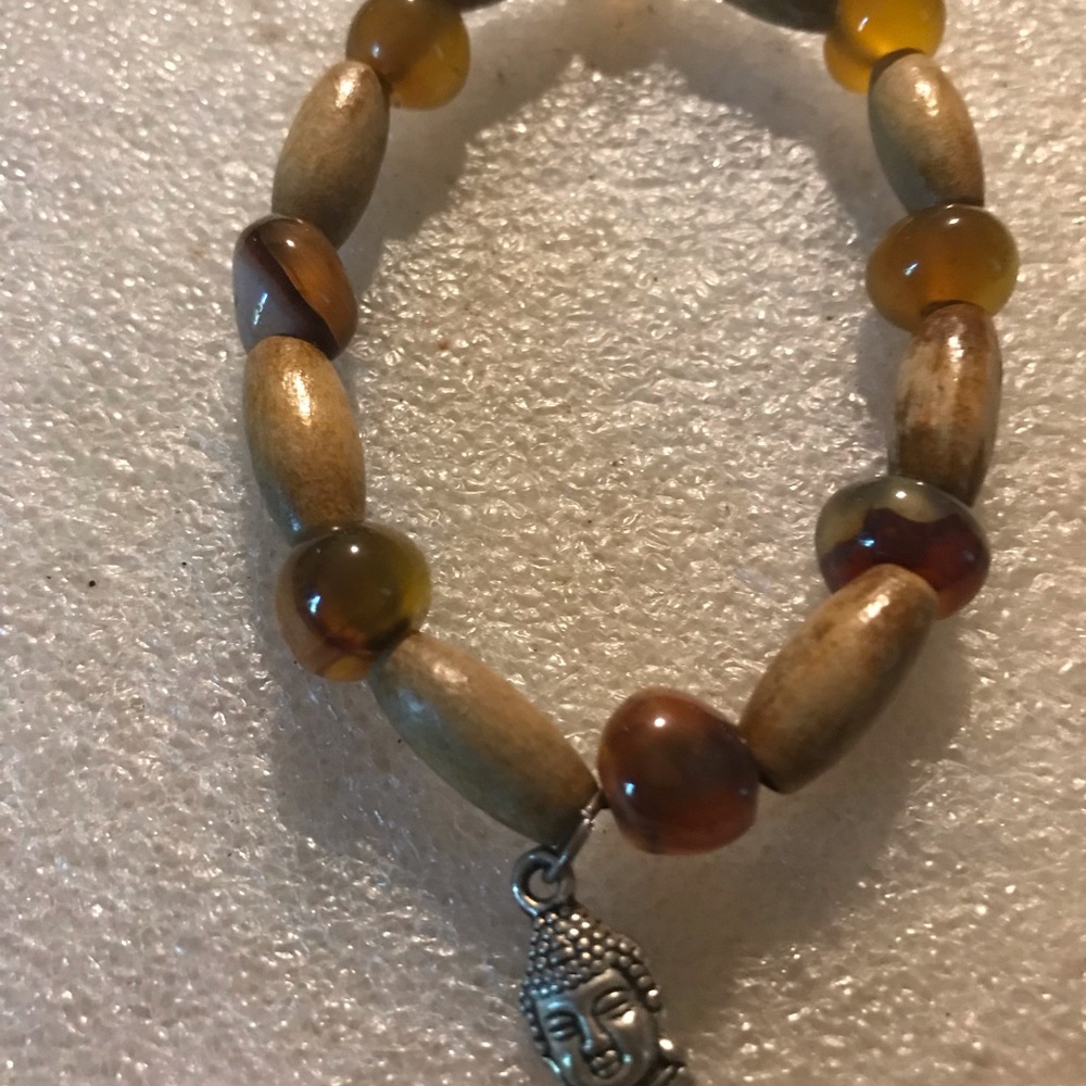 Buddha Charm Beaded Bracelet in Brown and Tan